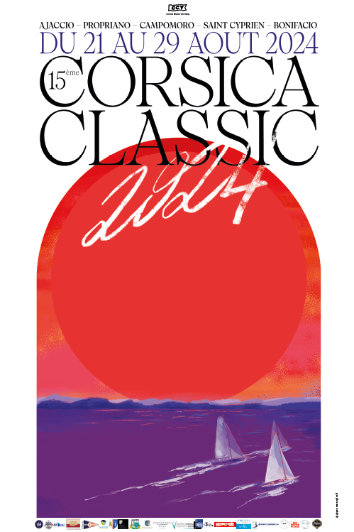 15ème Corsica Classic affiche design by Seb Lyky photo Arnaud Guilbert SY Fifi x SY Aloha CC 2023 Ajaccio