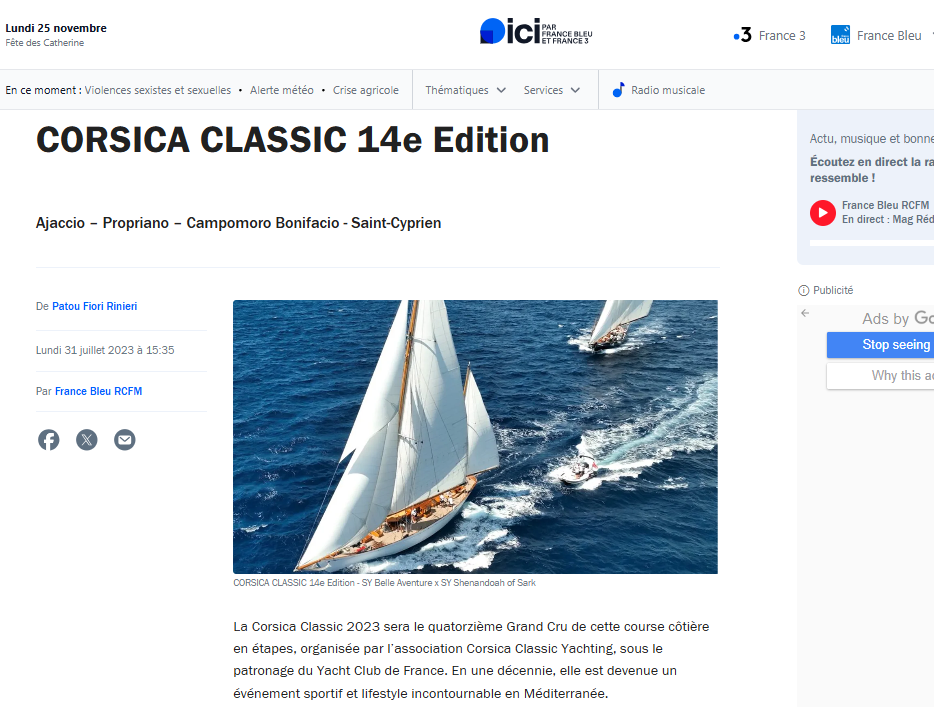 Revue de presse Corsica Classic Yachting 2023